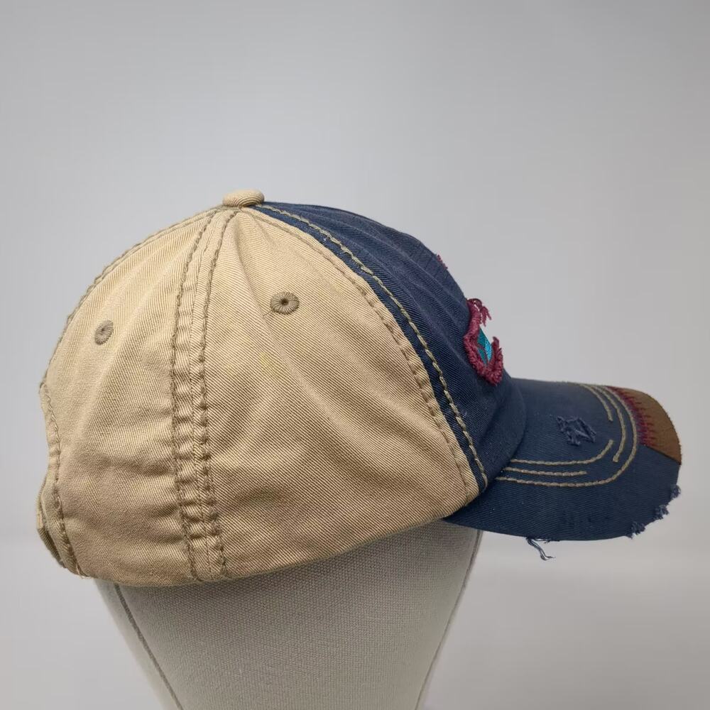 Catchfly Baseball Cap Blue Beige OS Strapback Distressed Aztec Embroidered Hat - Picture 5 of 9